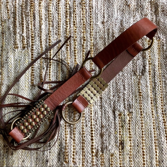 Genuine leather tie tassels belt brown S/M - Picture 2 of 5